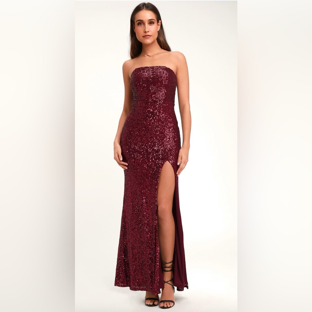 NWT Lavish Lover Wine Red Strapless Sequin Maxi Dress from Lulus